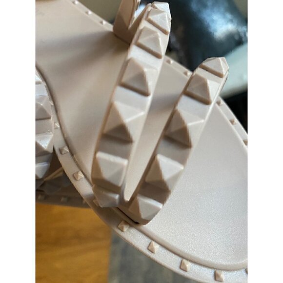 Olivia Miller Tulum Jelly Studded Sandals Sz 6 Nude Strappy Slip On Flat - Picture 6 of 8